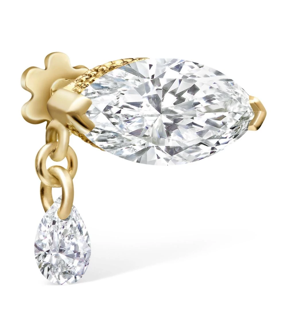 Discount 💯 Maria Tash 7MM TEARDROP MARQUISE DIAMOND YELLOW GOLD Earrings 😉