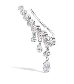 Outlet ✔️ Maria Tash Curved Crescendo Bar Invisible Set Diamond Right Ear Climber (18mm) WHITE GOLD Earrings 😍
