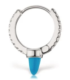 Outlet 👍 Maria Tash Diamond and Turquoise Spike Single Hoop Earring (8mm) WHITE GOLD Earrings ❤️