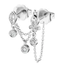 Best Pirce 😉 Maria Tash Diamond Delia and Marquise Dangle Chain Orbital WHITE GOLD Earrings ❤️