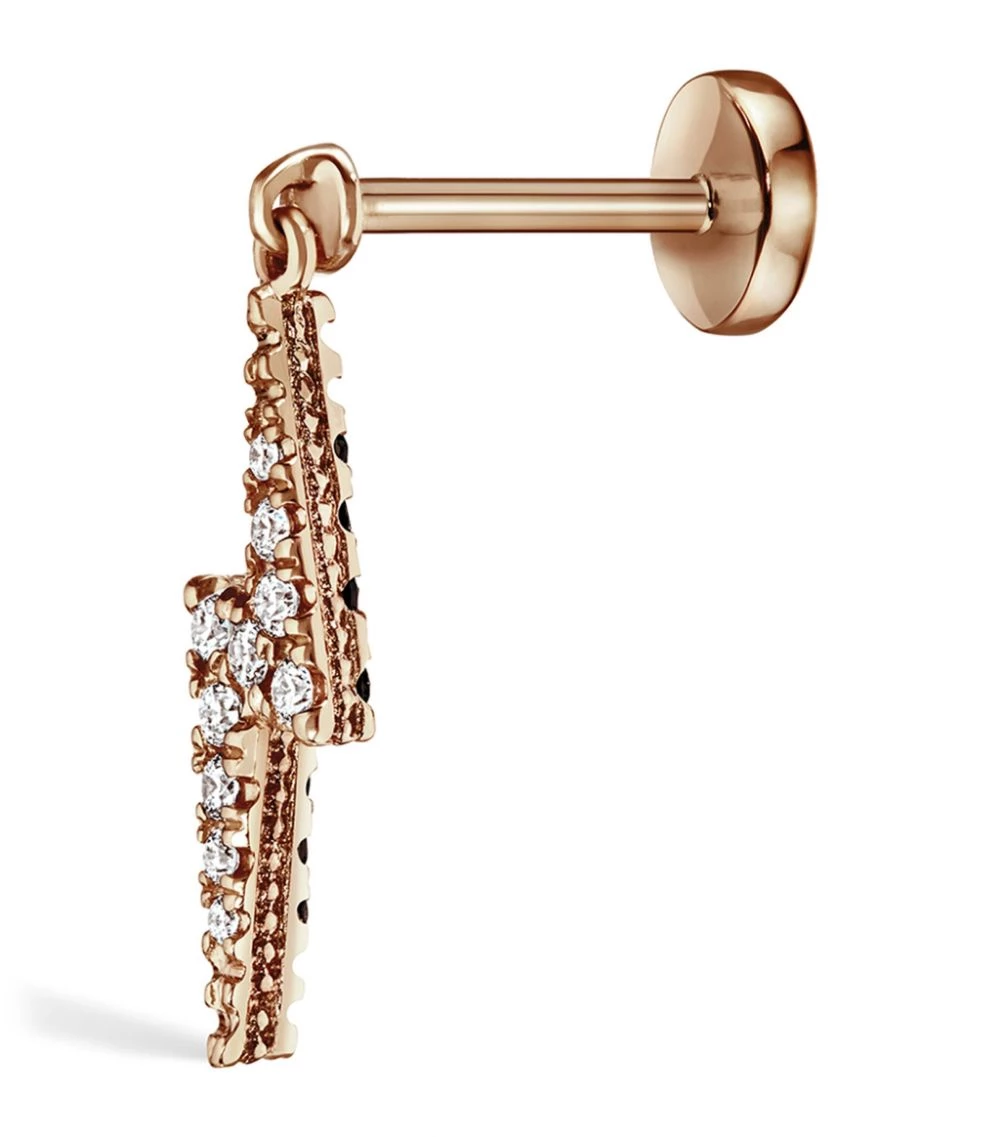 Deals ✔️ Maria Tash Diamond Lightning Bolt Threaded Single Stud Earring ROSE GOLD Earrings ⭐