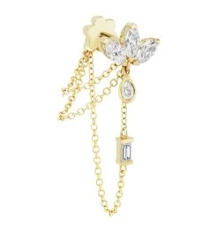 Best Sale 👏 Maria Tash DIAMOND LOTUS THREE CHAIN WRAP YELLOW GOLD Earrings 🛒