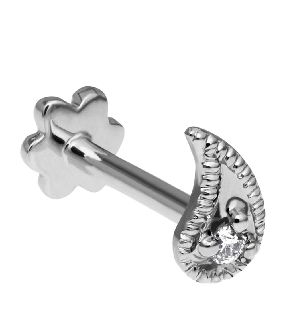 Hot Sale 😉 Maria Tash Diamond Paisley Left Threaded Stud Earring WHITE GOLD Earrings 😀