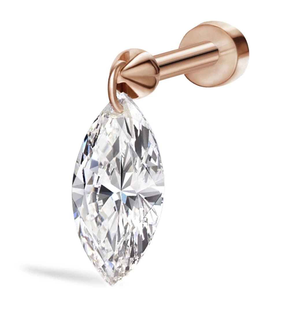 Hot Sale 👍 Maria Tash Floating Marquise Diamond Charm Threaded Single Stud Earring (7mm) ROSE GOLD Earrings 🎉