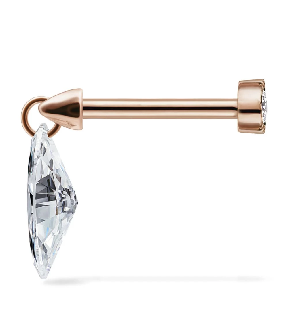 Hot Sale 👍 Maria Tash Floating Marquise Diamond Charm Threaded Single Stud Earring (7mm) ROSE GOLD Earrings 🎉 – Image 3