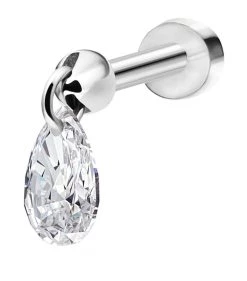 Top 10 💯 Maria Tash Floating Pear Diamond Charm Threaded Single Stud Earring (4mm) WHITE GOLD Earrings 🔥
