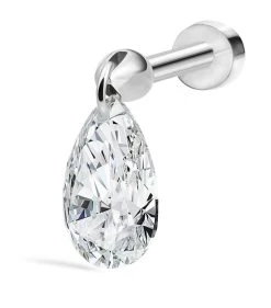 Outlet 🤩 Maria Tash Floating Pear Diamond Charm Threaded Single Stud Earring (6mm) WHITE GOLD Earrings ✨