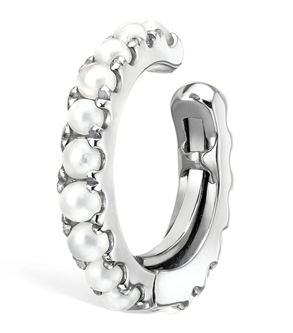 Best Sale 👍 Maria Tash Holiday Pearl Eternity Tash Cuff (8mm) WHITE GOLD Earrings 💯