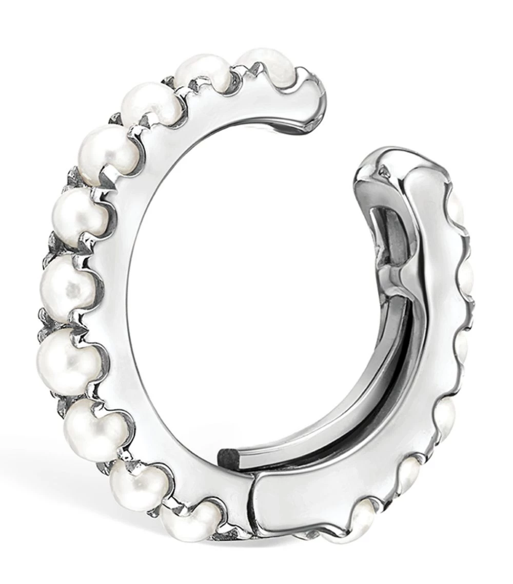 Best Sale 👍 Maria Tash Holiday Pearl Eternity Tash Cuff (8mm) WHITE GOLD Earrings 💯 – Image 2