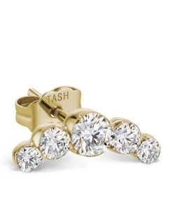 Budget 😍 Maria Tash Invisible Set Diamond Curve Threaded Stud Earring YELLOW GOLD Earrings 🔥