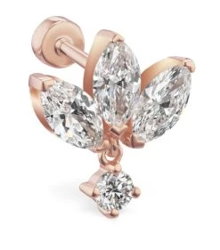 Best deal 🎉 Maria Tash Invisible Set Diamond Lotus with Dangle Threaded Single Stud Earring (6mm) ROSE GOLD Earrings ✔️
