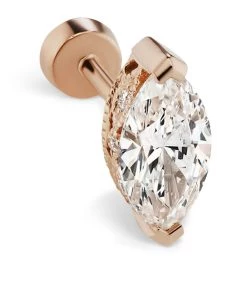 Best deal 😀 Maria Tash Marquise Diamond Threaded Stud Earring (8mm) ROSE GOLD Earrings ⭐