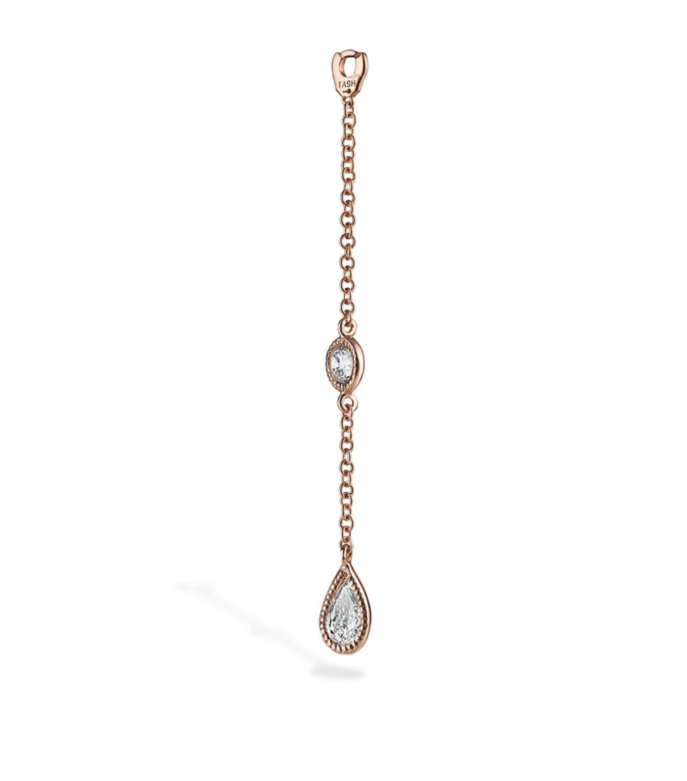 Best deal 👍 Maria Tash Medium Scalloped Set Pear and Round Diamond Pendulum Charm ROSE GOLD Earrings ✔️ – Image 2