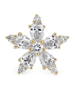 Cheapest 😀 Maria Tash Pear Diamond Flower Threaded Single Stud Earring YELLOW GOLD Earrings 🔔