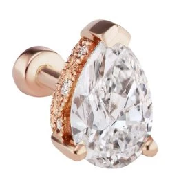 Promo 🌟 Maria Tash Pear Diamond Threaded Single Stud Earring with Diamond Earring Back (6mm) ROSE GOLD Earrings 💯