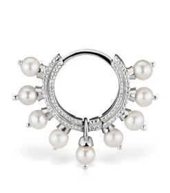 Hot Sale 👏 Maria Tash Pearl Coronet Single Hoop Earring (6.5mm) WHITE GOLD Earrings ❤️