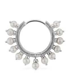 Best deal ⌛ Maria Tash Pearl Coronet Single Hoop Earring (9.5mm) WHITE GOLD Earrings ⌛