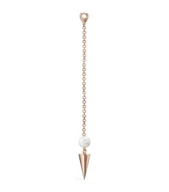 Budget 🥰 Maria Tash Rose Gold and Pearl Long Spike Pendulum Charm (40mm) Earrings ✔️