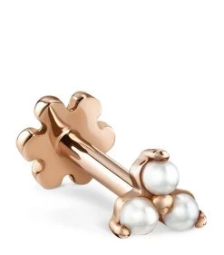 Cheapest 😀 Maria Tash Small Pearl Trinity Threaded Single Stud Earring ROSE GOLD Earrings 🧨