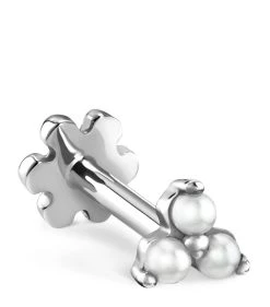 Wholesale 👏 Maria Tash Small Pearl Trinity Threaded Single Stud Earring WHITE GOLD Earrings 💯