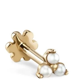Best reviews of 🥰 Maria Tash Small Pearl Trinity Threaded Single Stud Earring YELLOW GOLD Earrings 🌟