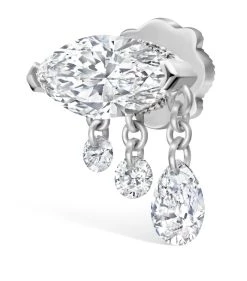 Flash Sale 😉 Maria Tash Triple Teardrop Marquise Diamond Threaded Stud Earring (8mm) WHITE GOLD Earrings 💯