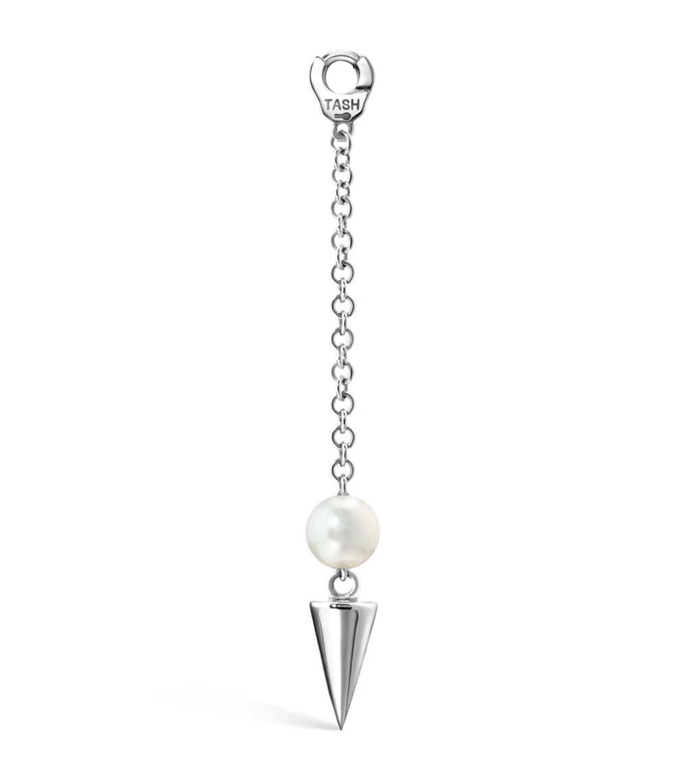 Coupon ⭐ Maria Tash White Gold and Pearl Short Spike Pendulum Charm (20mm) Earrings ✨