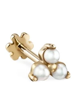 Budget ⌛ Maria Tash Yellow Gold and Pearl Large Trinity Single Stud Earring Earrings 🤩