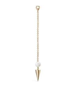 Best Pirce ❤️ Maria Tash Yellow Gold and Pearl Long Spike Pendulum Charm (40mm) Earrings 🥰