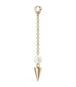 Top 10 🧨 Maria Tash Yellow Gold and Pearl Short Spike Pendulum Charm (20mm) Earrings 😀