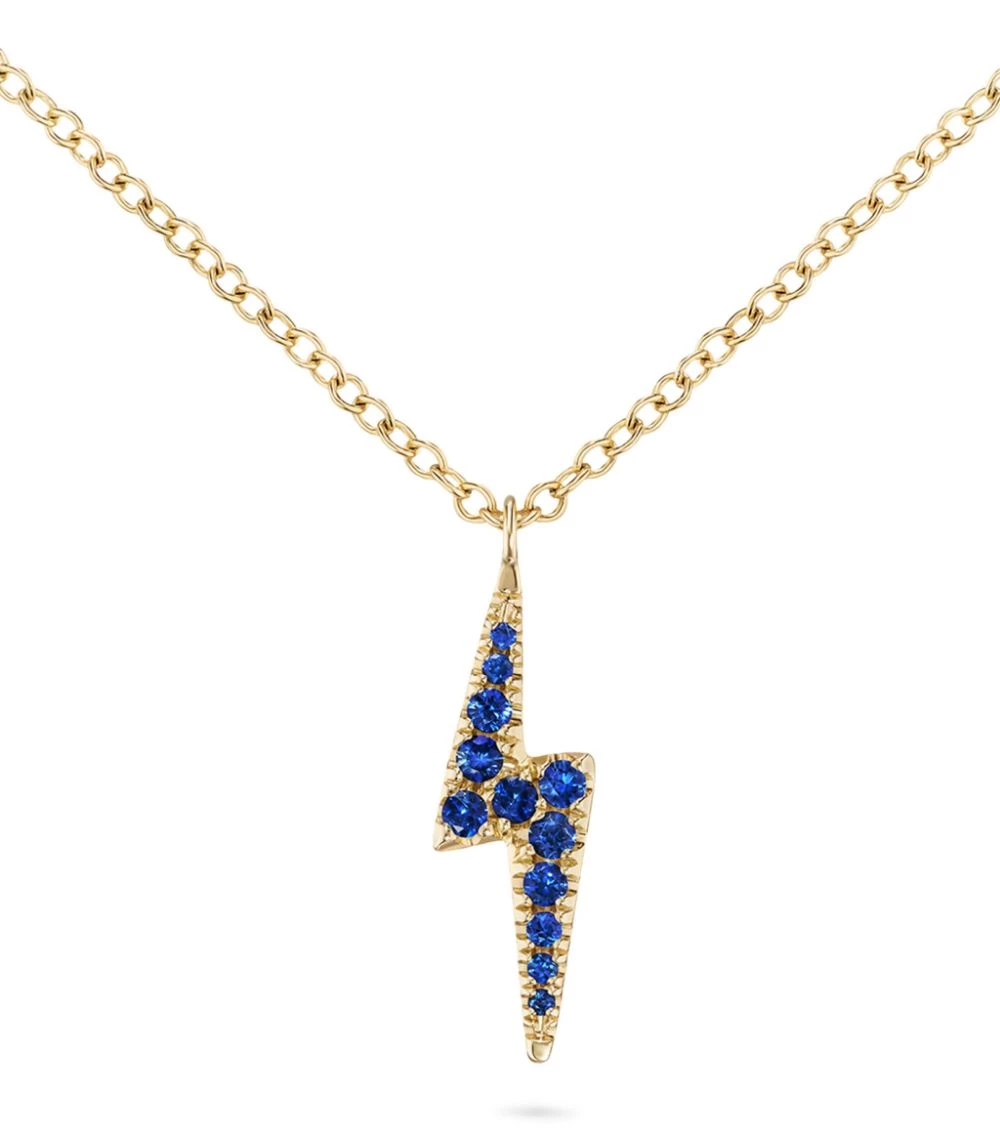 Promo 😀 Maria Tash Yellow Gold, Diamond and Sapphire Lightning Bolt Necklace Necklaces ⌛