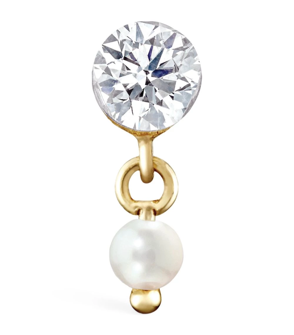 Budget 🌟 Maria Tash Yellow Gold Invisible Set Diamond and Pearl Dangle Threaded Stud Single Earring (3mm) Earrings 😍 – Image 2
