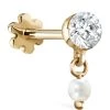 Budget 🌟 Maria Tash Yellow Gold Invisible Set Diamond and Pearl Dangle Threaded Stud Single Earring (3mm) Earrings 😍