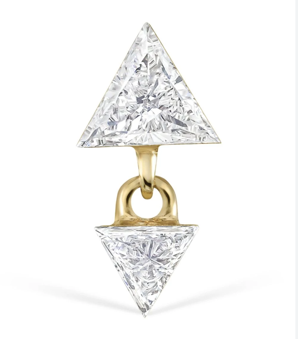 Best Pirce ⌛ Maria Tash Yellow Gold Invisible Set Triangle Diamond Dangle Threaded Stud Single Earring Earrings ❤️ – Image 2
